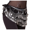 Ceinture de danse orientale en velours à sequins argentés noir et liseret