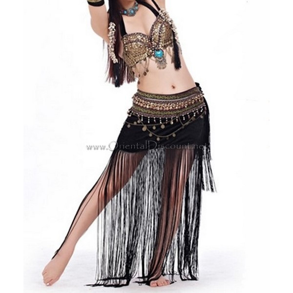 Somptueux costume de danse orientale de type tribal pour les amoureuses de  la danse du ventre. Ce costume de scène est élégant et d'une finesse  incomparable. La jupe moulante et ouverte sur